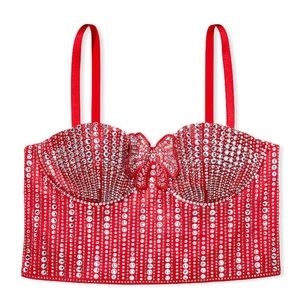 Victoria’s Secret MEDIUM lightly-lined embellished bow bustier